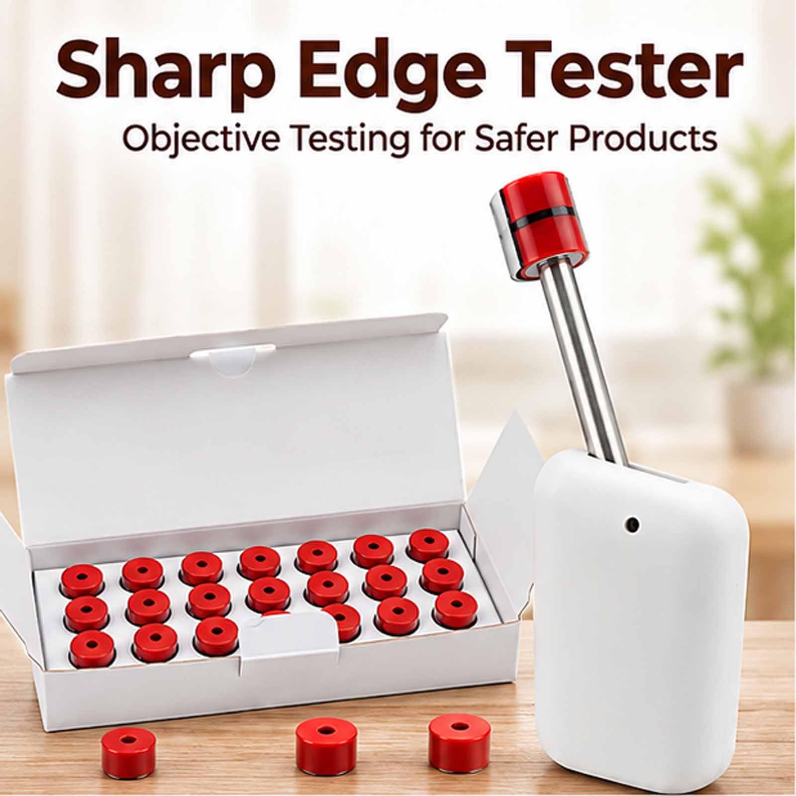 Tester ostrych krawędzi, 21 szt. nasadek testowych, nacisk 680 g
