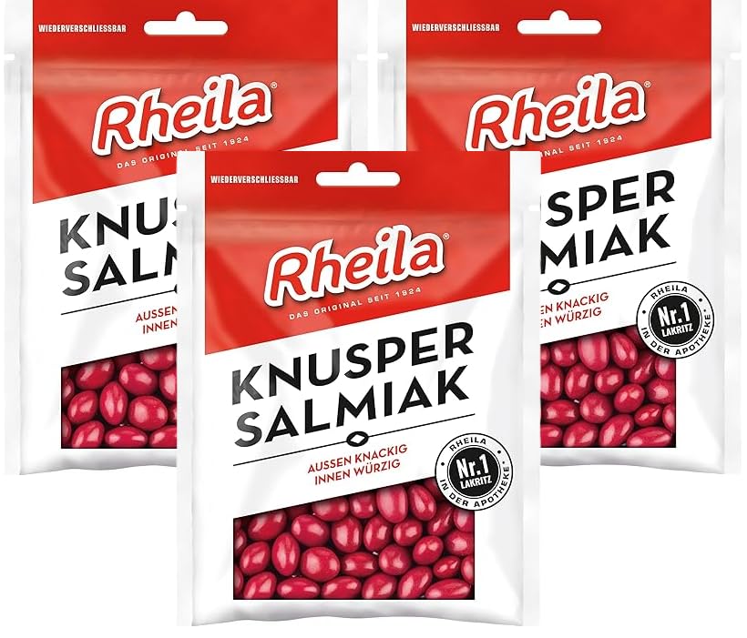 Rheila Knusper Salmiak – 3er Pack je 90 g (270 g) – Knusprige Lakritz-Spezialität mit Starklakritz-Kern – Würzig & intensiv