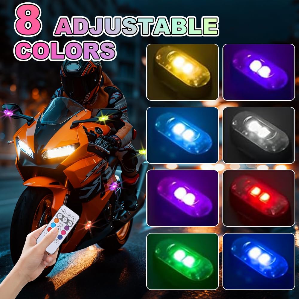Luci a LED senza fili, 9 pezzi, con telecomando, 8 colori, stroboscopico, con 3 telecomandi, luci a LED senza fili per illuminazione sottoscocca, scooter, drone moto