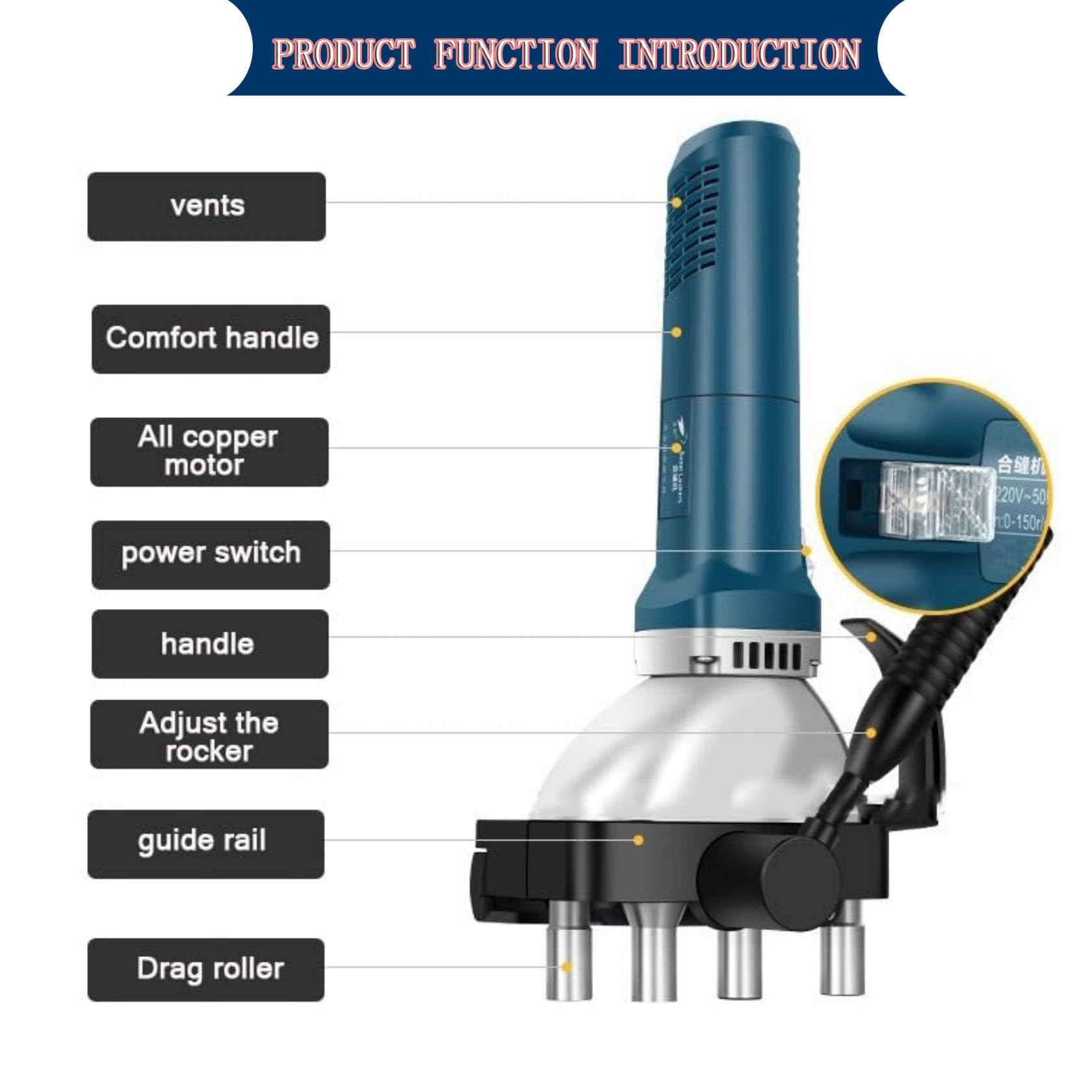 Fasciatrice elettrica della cucitura del bordo del tubo della condotta, 1400W, per condotti curvi diritti quadrati rotondi, sigillatura della cucitura, velocità 4-10m/min, spessore 0.4-1.25mm
