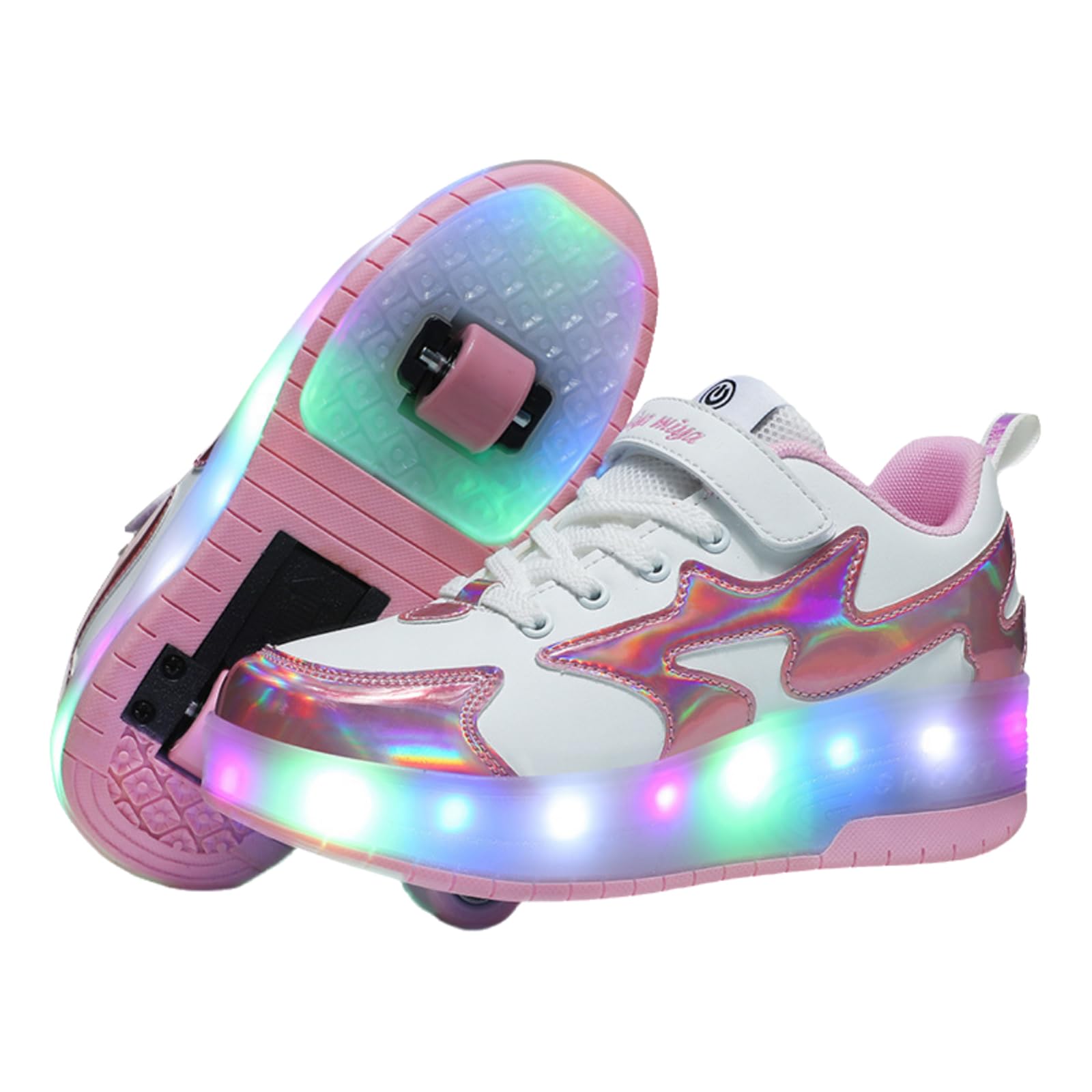 Chaussures à roulettes LED 2 Roues,Chaussures à roulettes Lumineuses LED,Baskets Patinage à Roues RéTractables,Multifonctionnel,Convient Aux Sorties en Famille