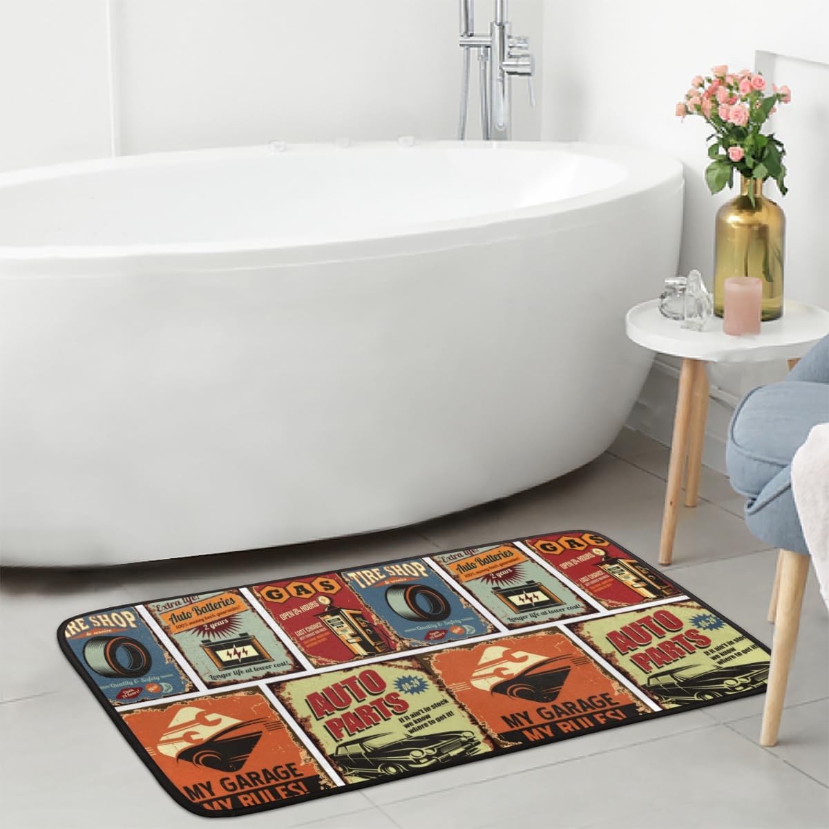 Retro Car Theme Kitchen Mats for Floor Absorbent Microfiber Office Home Floor Rug and Mat Non Slip Runner Rugs Kitchen Decor and Accessories