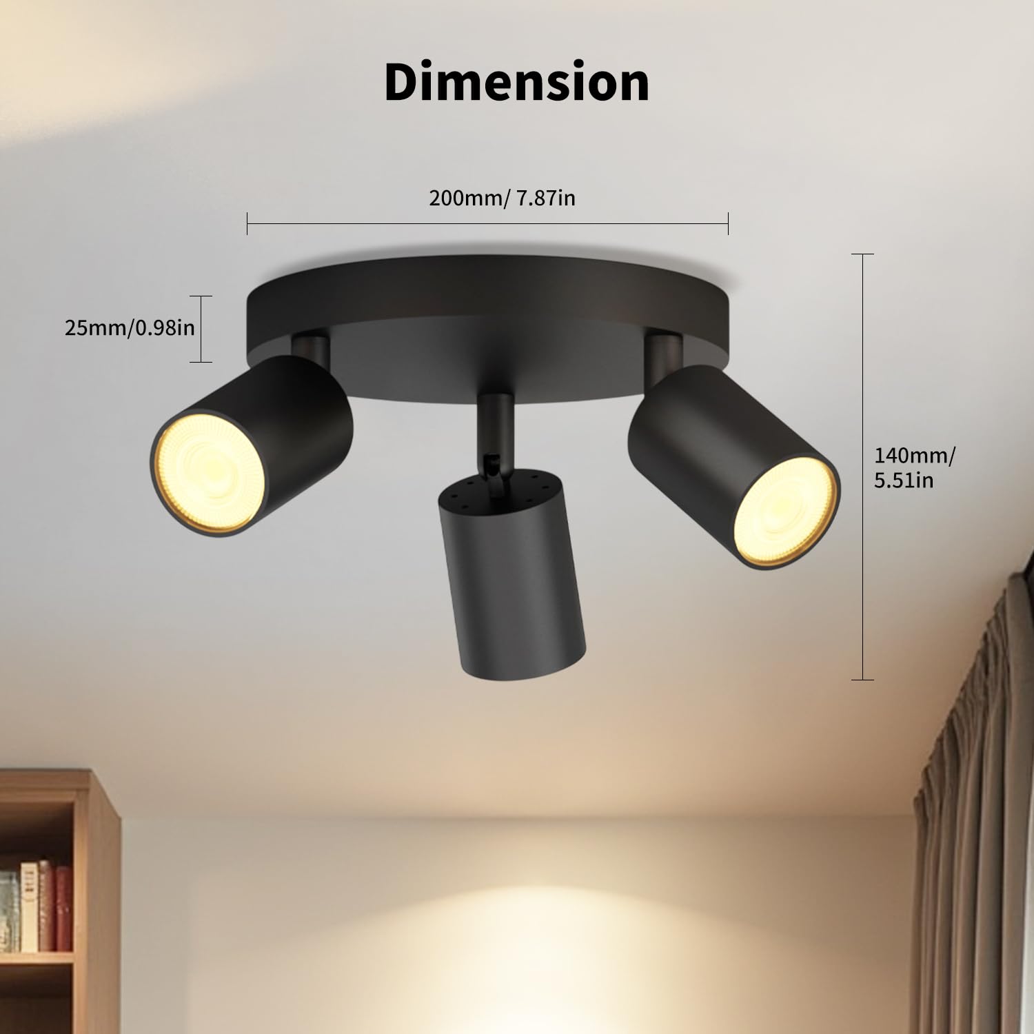 LVWIT GU10 Circular Ceiling Light,Kitchen Lights Ceiling,Black Light Fittings Ceilings,3 Way Ceiling Spotlight Fitting,GU10 Base Spot Lights for Kitchen Lounge Bedroom Dining Room(Bulb Not Included) - Image 4