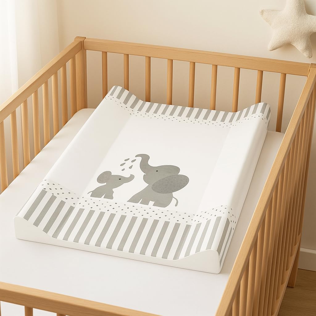Rotho Babydesign Materassino Fasciatoio, Da 0 mesi, Modern Elephants, Bella Bambina, Bianco/Grigio, 50 x 70 cm, 20099 0001 CG