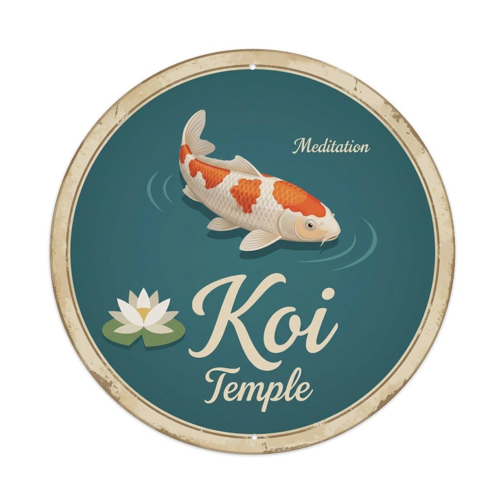 Tgrcjimh Style Metal Tin Sign Koi Fish Meditation Temple Zen Waters