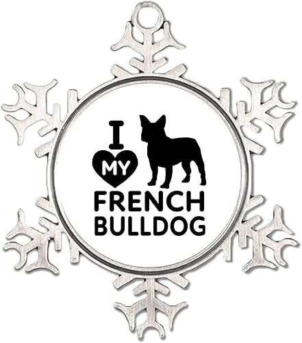 Adorno de copo de nieve de metal de 3 pulgadas, colgante de árbol de bulldog francés, recuerdo colgante para puerta de habitación, casa de campo, disponible en Yaxa Costa Rica