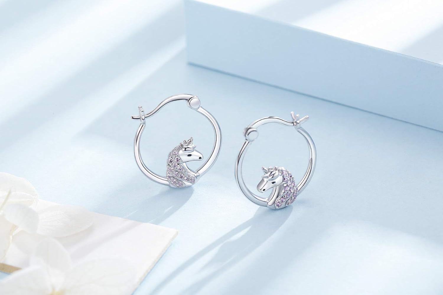 JUSTKIDSTOY Hypoallergenic Panda/Unicorn/Hummingbird/Dolphin Hoop Earrings for Women 925 Sterling Silver Animal Huggie Hoop Earrings Jewelry Gifts for Sensitive Ears
