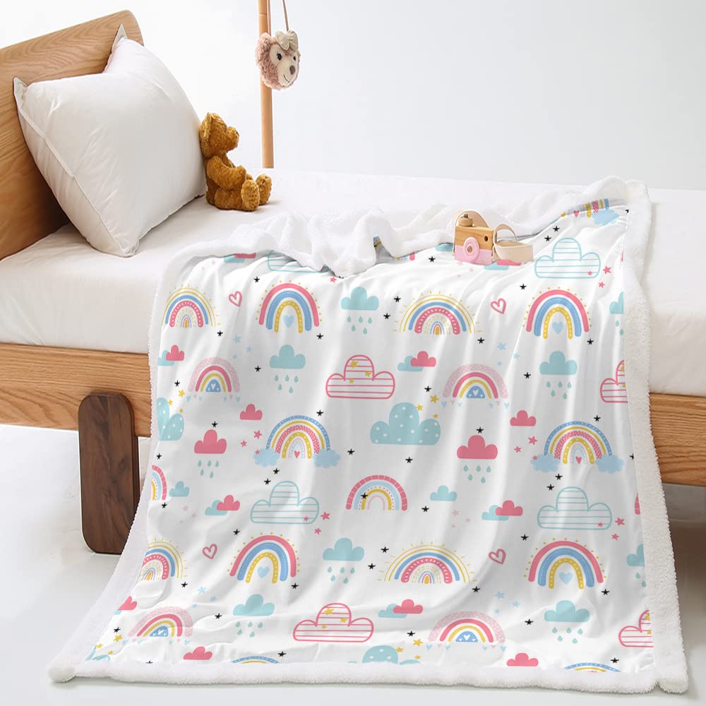 Highdi Manta Forro Polar Sherpa con Estampado Rosa Arcoiris para Niños Niña, Mantas Cálido y Suave Mullida Invierno Mantas de Microfibra para Sofá y Cama (90x120cm,Estilo C)