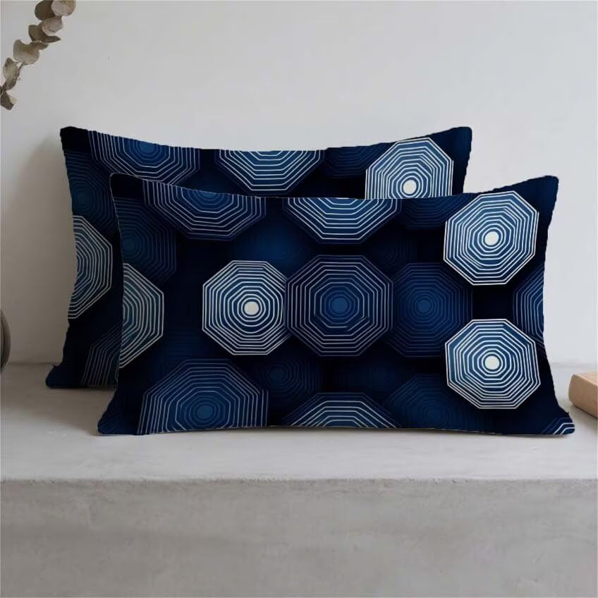 Coussin extérieur imperméable housse 80x100cm anti-tache bleu marine géométrique - 3