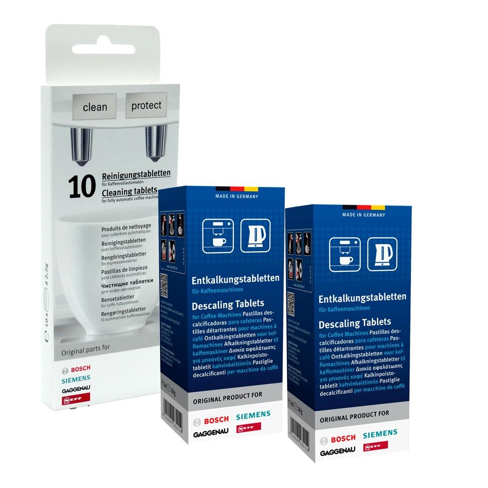 Bosch/Siemens/BSH 2 x 6 unidades pastillas descalcificadoras & 1 x 10 unidades pastillas de limpieza