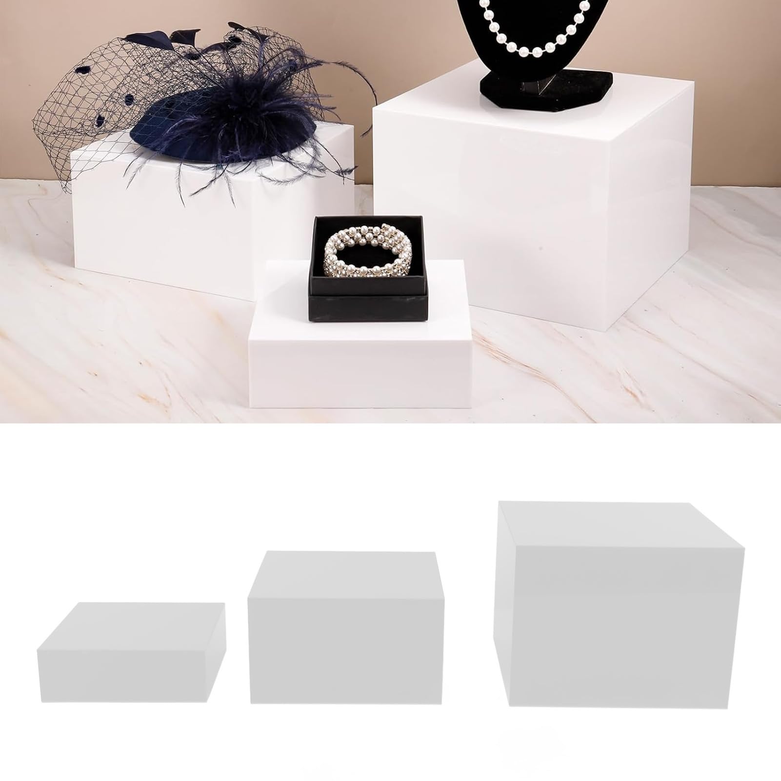 3Pcs Acrylic Risers Display Stands, Nesting Cubic for Dessert Table Buffet Buffet Tables Food Risers, Acrylic Cube Shelf for Party, Retail Counter, Exhibition, Photography Setup