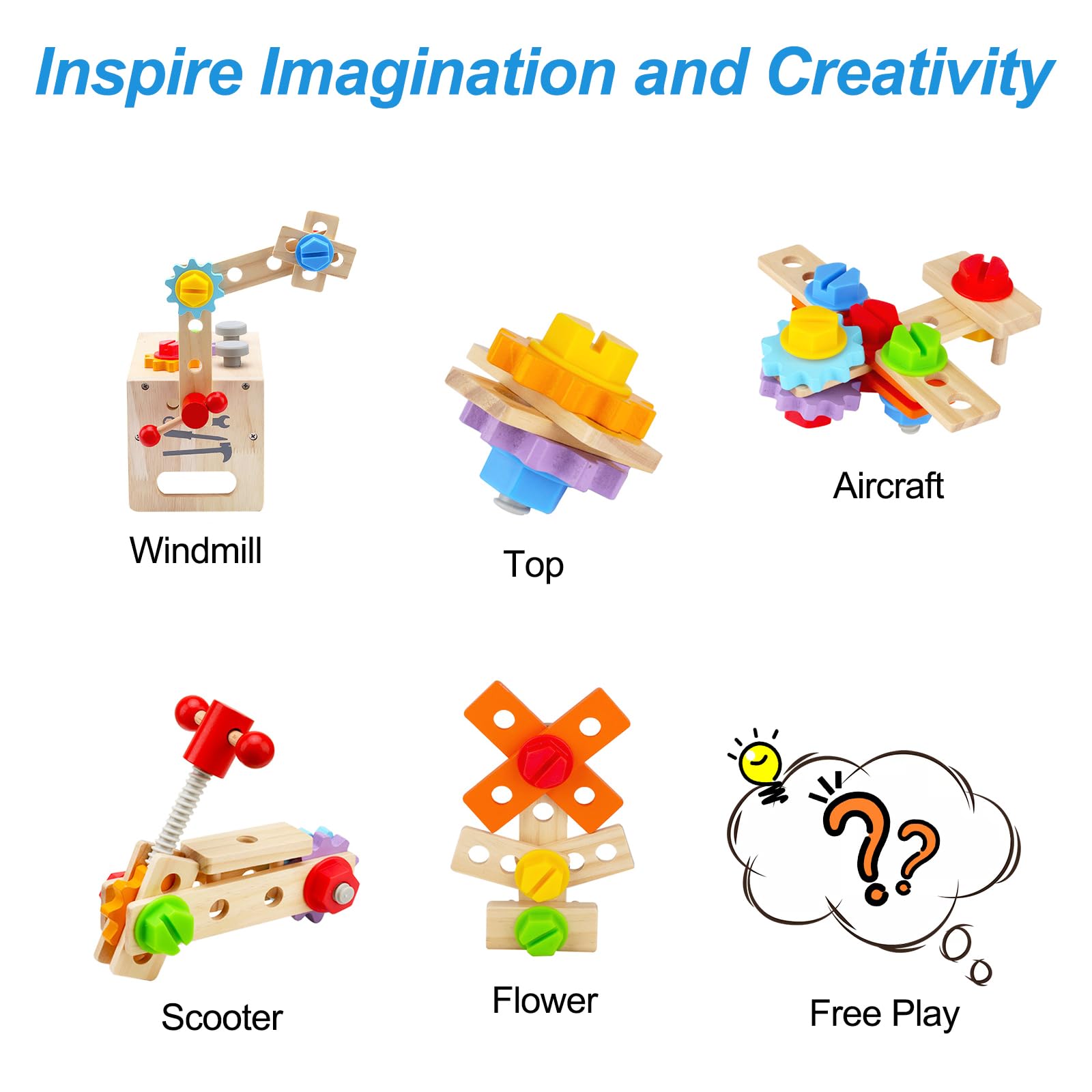 Newpop Malette Outils Enfant, Boite a Outils Enfant, Outils Jouets Bois, Outils de Bricolage pour Garçons et Filles, Constructions Boîte à Outils, Ensemble de Educatif Jouet, Aux Garçons et Aux Filles