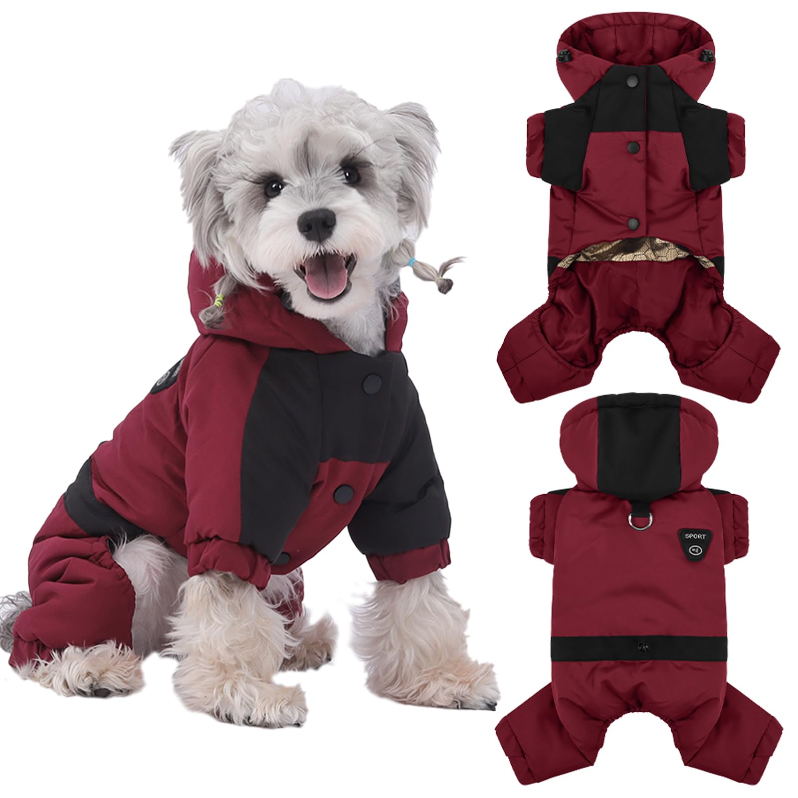 Cappotto Caldo per Cani con Cappuccio, Giacca Invernale Impermeabile e Antivento per Cani, Tutina da Neve, Vestiti Regolabili per Animali Domestici per Tempo Freddo (Rosso, M)