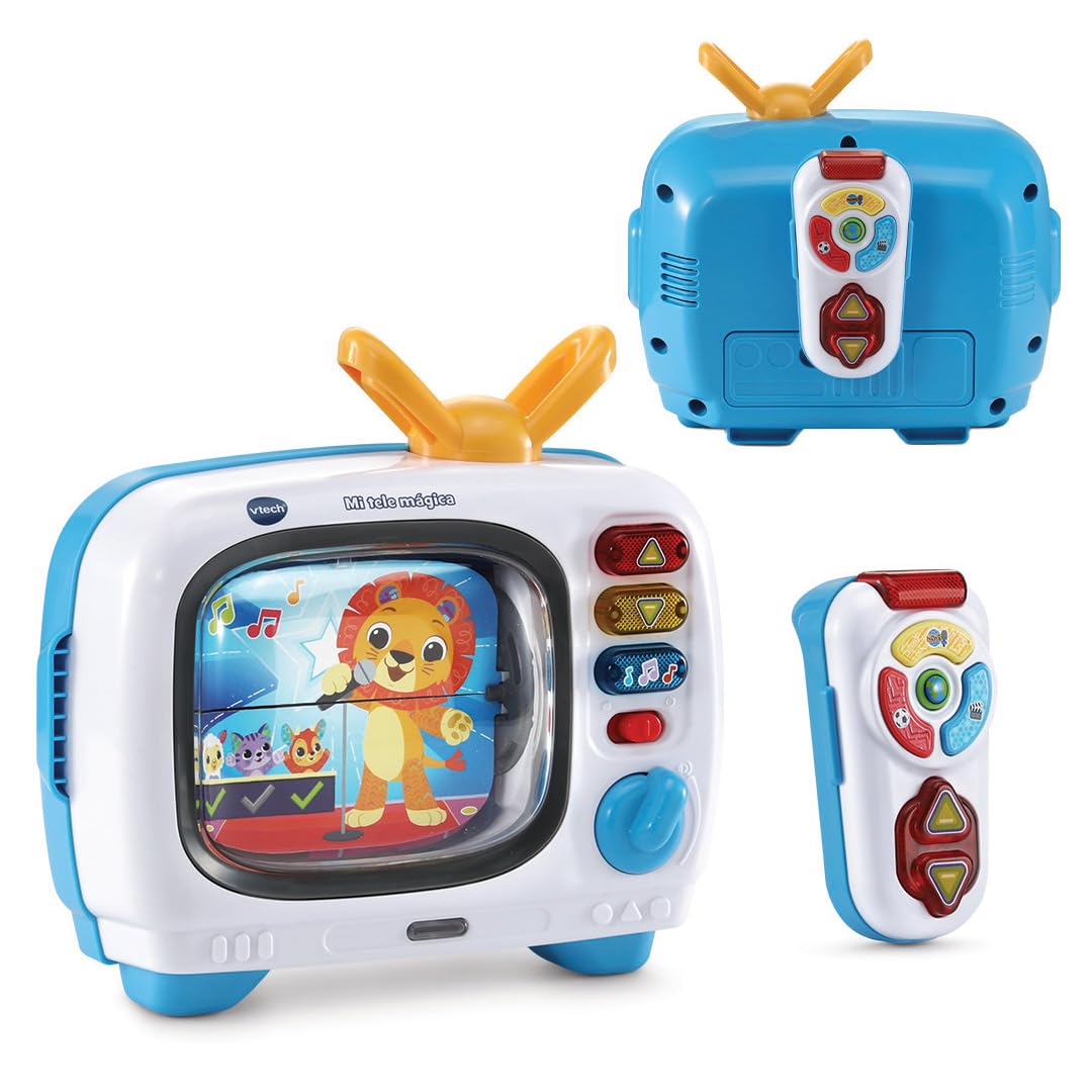 VTech-Baby Mi Tele Mágica Juegos y Canales, Televisión Interactiva Bilingüe, Juguete Niños 1 Año, Ruleta y Mando Luminoso, Enseña Conceptos y Vocabulario, Versión ESP