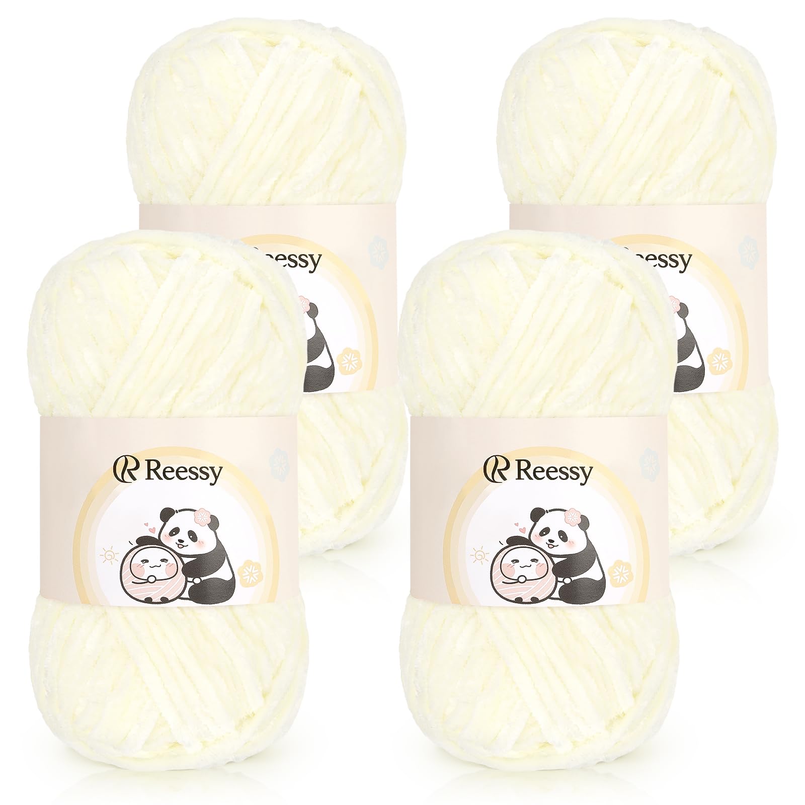 Reessy Chenille Yarn, 4 × 100g Super Soft Thick Wool Set