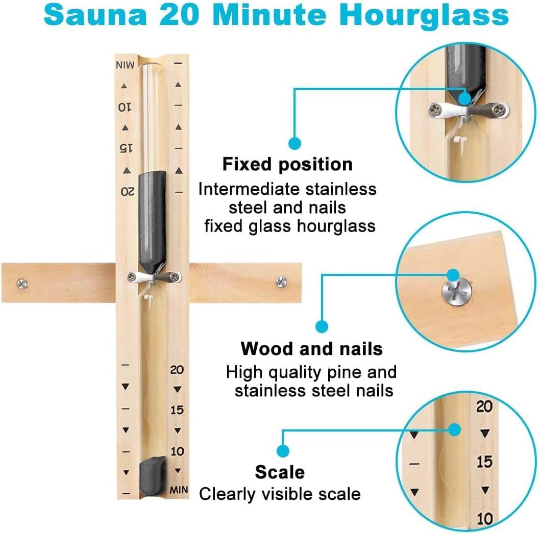 20 Min Sauna Sand Timer, 20 Minute Hourglass, Rotating Sauna Sand Clock, Wooden Sand Watch, Reloj De Arena, Hear Resistant Wood Hour Glass, Sandglass, SPA Room, Black