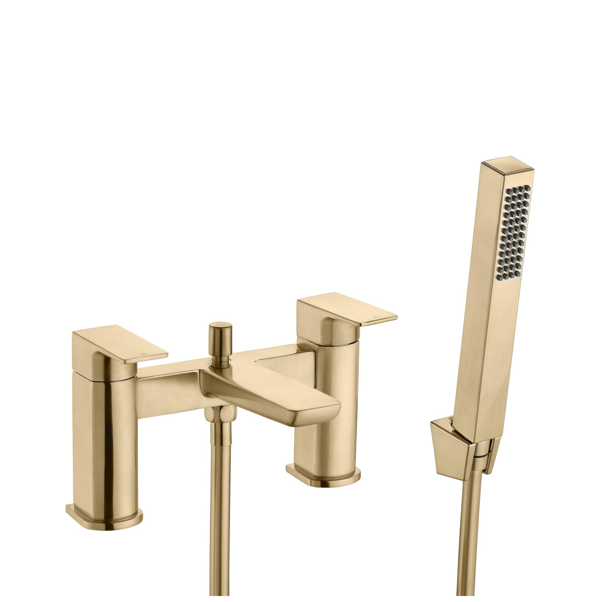 ENKI, Mykonos, BT1208, Contemporary Bath Shower Mixer Tap with Handheld Shower Attachment, Brushed Brass