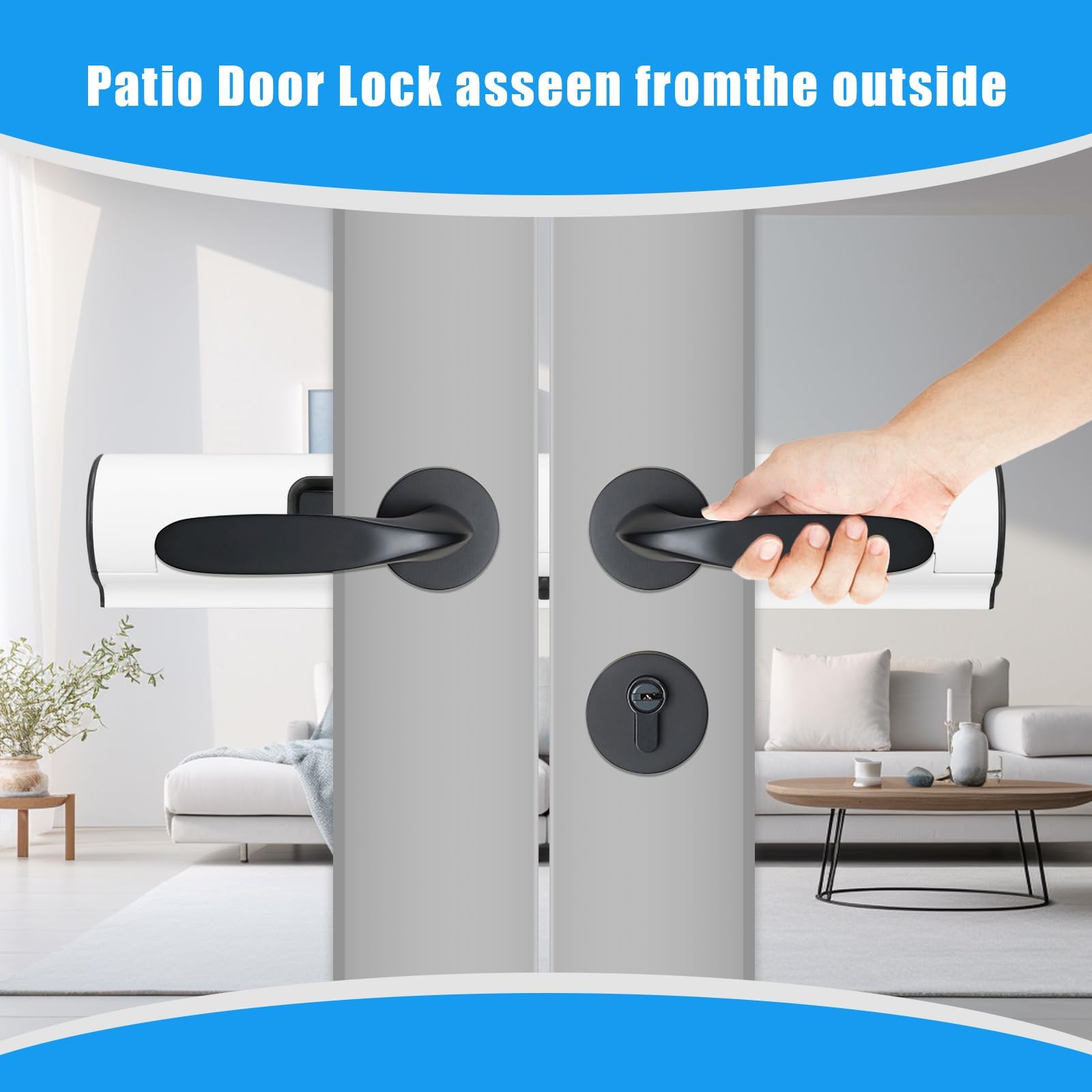 Verrou de sécurité pour porte de terrasse, sans perçage, pour portes françaises et vérandas, s'adapte aux doubles poignées horizontales, dissuasif visible contre les cambrioleurs (blanc)