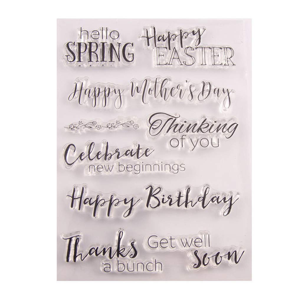 arriettycraft Hello Spring Happy Easter Mother's Day Happy Birthday Celebrate Sentiments Greetings Clear Stamps for Cards Making Decoration Clear Stamps or Scrapbooking Paper Craft Tools