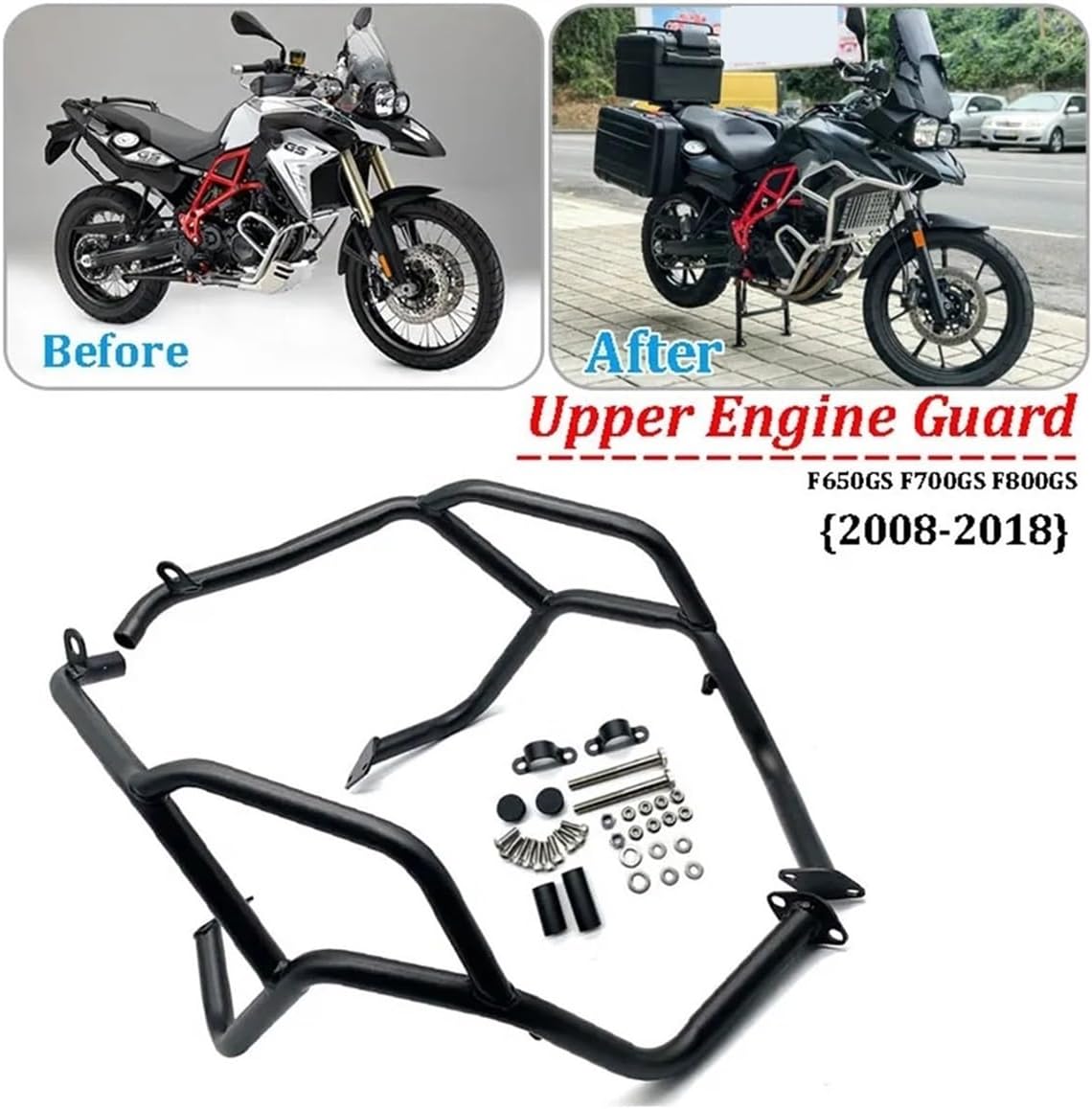 LeosHi New Motorcycle Engine Guards Highway Crash Bars Upper Frame Protector Compatible with F800GS F700GS F650GS 2008-2018 2017 2016 2015(Black)