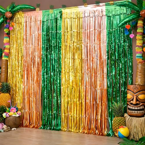 Image of Luau Party Decorations - Green Gold Rose Tropical Streamers Backdrop Banner | Hawaiian Party Decorations for Indoor Outdoor - Summer Beach Pool Birthday Favors Supplies for Home Wall,2 Pack