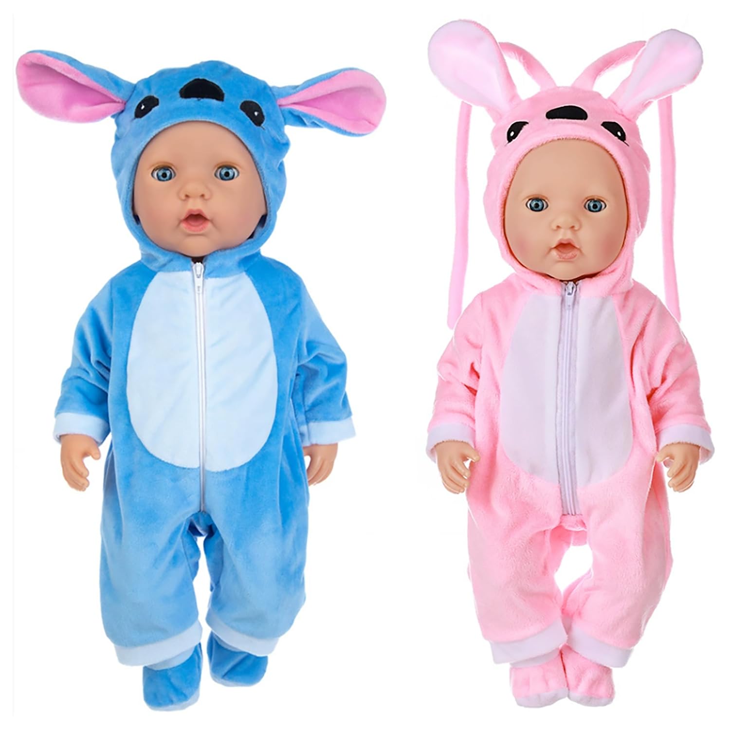 2 Pièces Tenue Complète Vêtements et Accessoires pour Poupées 40-45 cm et 16-18 Pouces, Combinaison Vêtements de poupée Rose et Bleu(poupée Non Incluse)