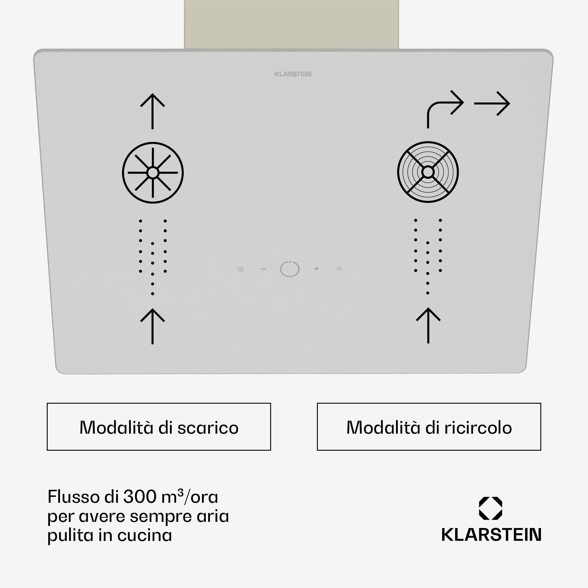 Klarstein MaxAir - Cappa da Cucina, 50cm, Touch Control, 183-336 m³/ora, Efficienza Energetica A++, LED, 3 Velocità, Silenziosa: 50 dB, Crema Vintage, Scarico & Ricircolo
