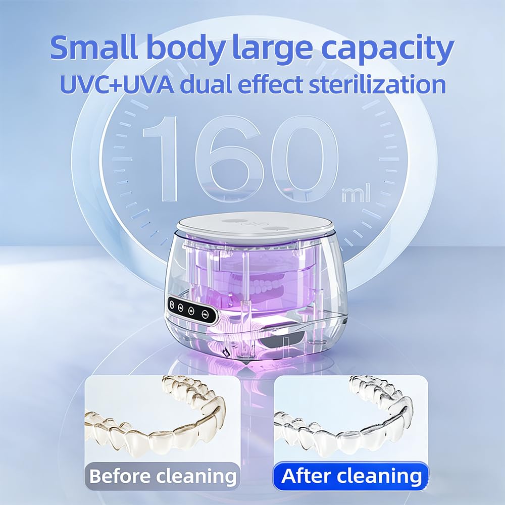 Pulitore Ultrasuoni, Display LED Timer Portatile Pulitore Ultrasuoni Apparecchio Denti,per Apparecchi Ortodontici, Mascherine, Bite Notturni