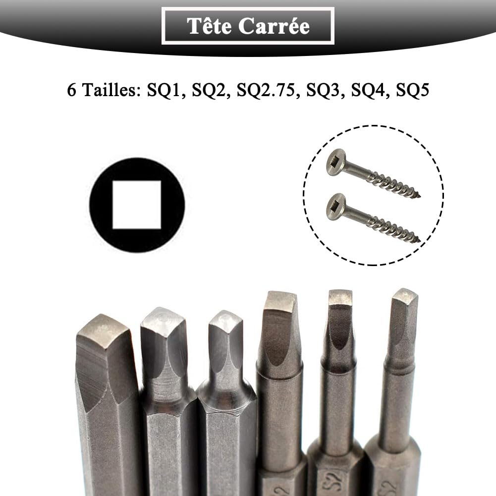 Teocpai 12pcs 1/4" Hex Shank Screwdriver Bits Square Magnetic Head 50mm Set of 2 Set 6pcs Screwdriver Bits SQ1, SQ2, SQ2.7 - Image 4