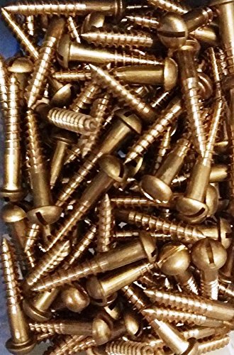 #14 x 2-1/2" Wood Screw, Brass, (inch) Head Style: Round, (Quantity: 100) Drive: Slotted, RoHS Compliant