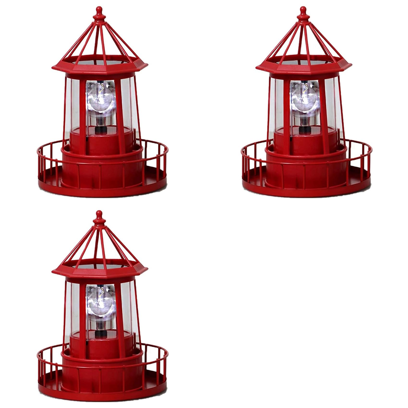 Hndhbfgrt 3X LED Solar Powered Lighthouse, 360 Degree Rotating Lamp Courtyard Decoration Waterproof Garden Towers Statue Lights A