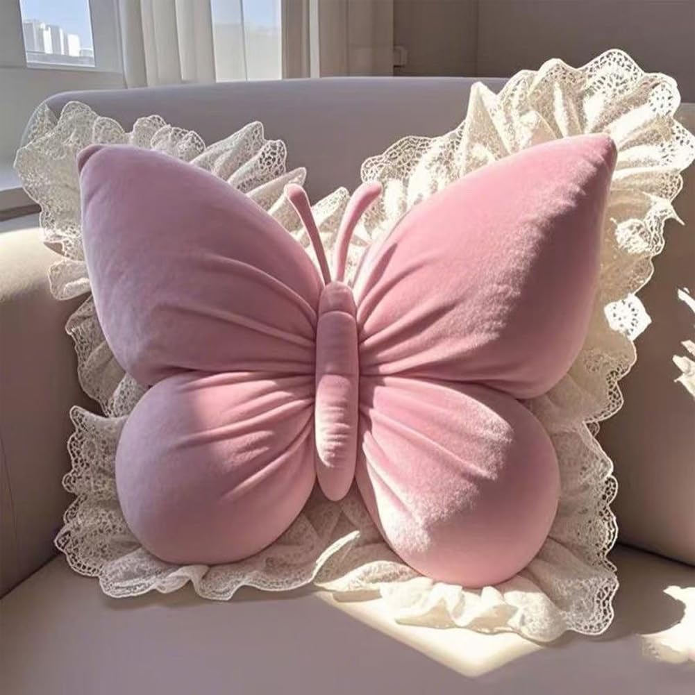 Butterfly Throw Pillow, Butterfly Shaped Decorative Pillow for Sofa Couch Bed, Plush Velvet Lumbar Support Cushion for Office Chair & Car Seat (Pink)-image-34