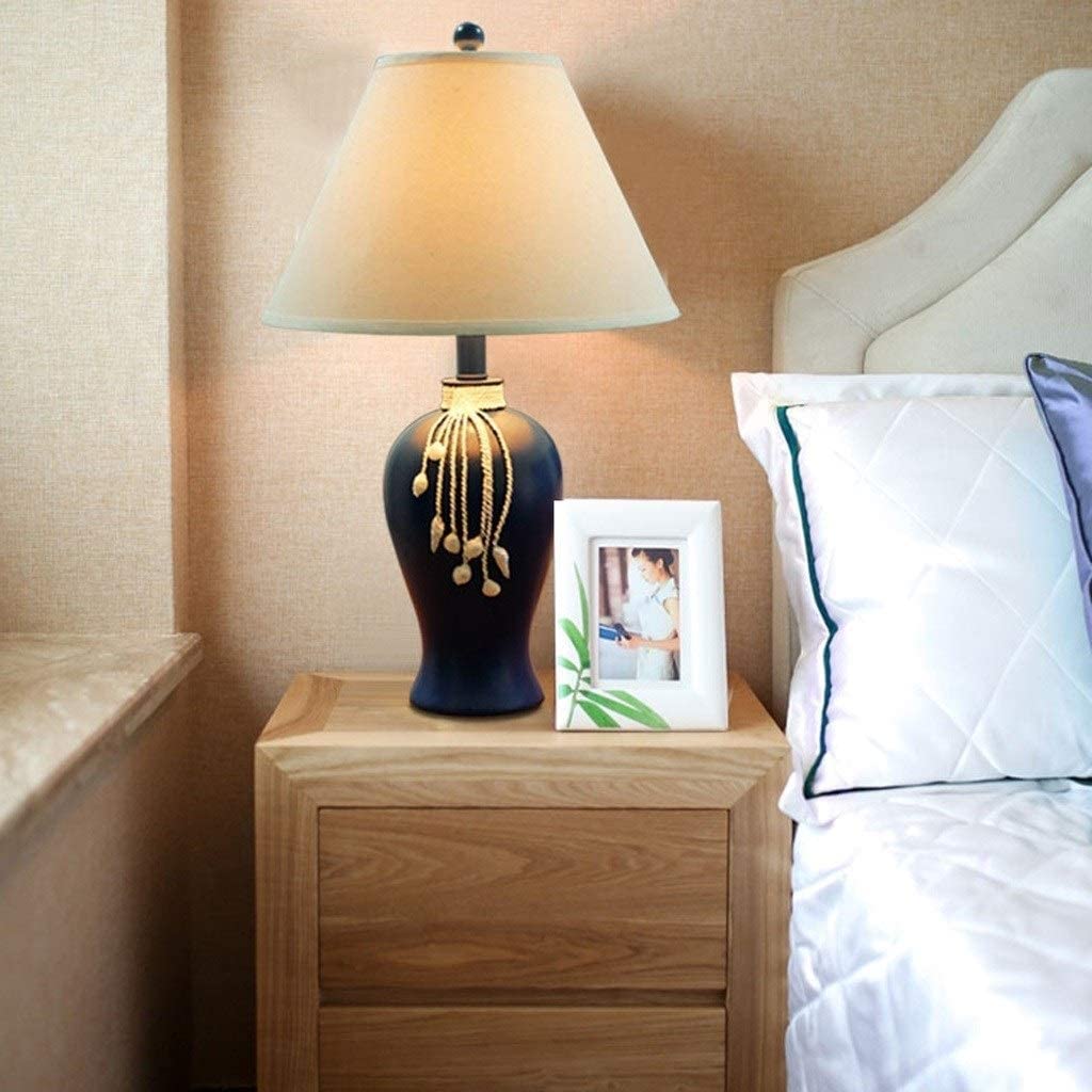 Lampa Stołowa Do Salonu Lampa LED Stolik Nocny American E27 Lampka Do Sypialni Prosta Tkanina Abażur Lampka Nocna Biurko Sypialnia Oświetlenie Do Salonu Lampka Nocna(Dimming)