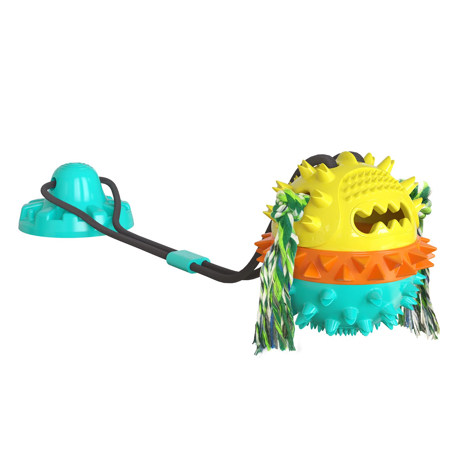 CYBERNOVA Interactive Dog Toy for Aggressive Chewers, Puzzle Treat Food Dispensing Ball Toy,Suction Cup Dog Toy Tug of War (yellow+lake blue)