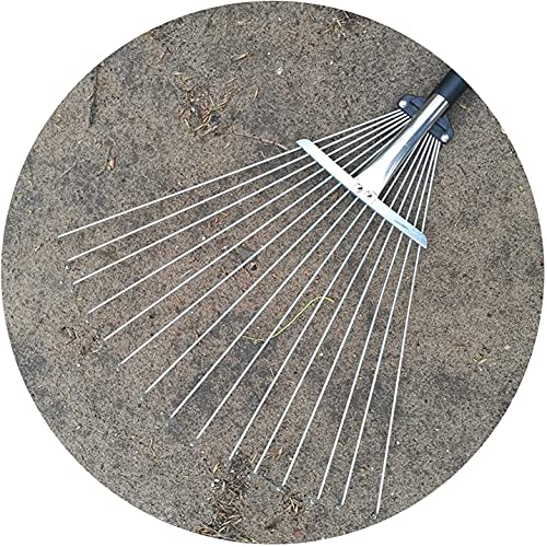 Verstellbarer Laubbesen aus Metall, Gartenrechen, Rasenrechen, Grasrechen mit 15mit 15 Zinken, für schnelles Reinigen, tragbarer Unkrautbesen, Strauchbesen für den Innenhof (Größe: 15 Zähne)