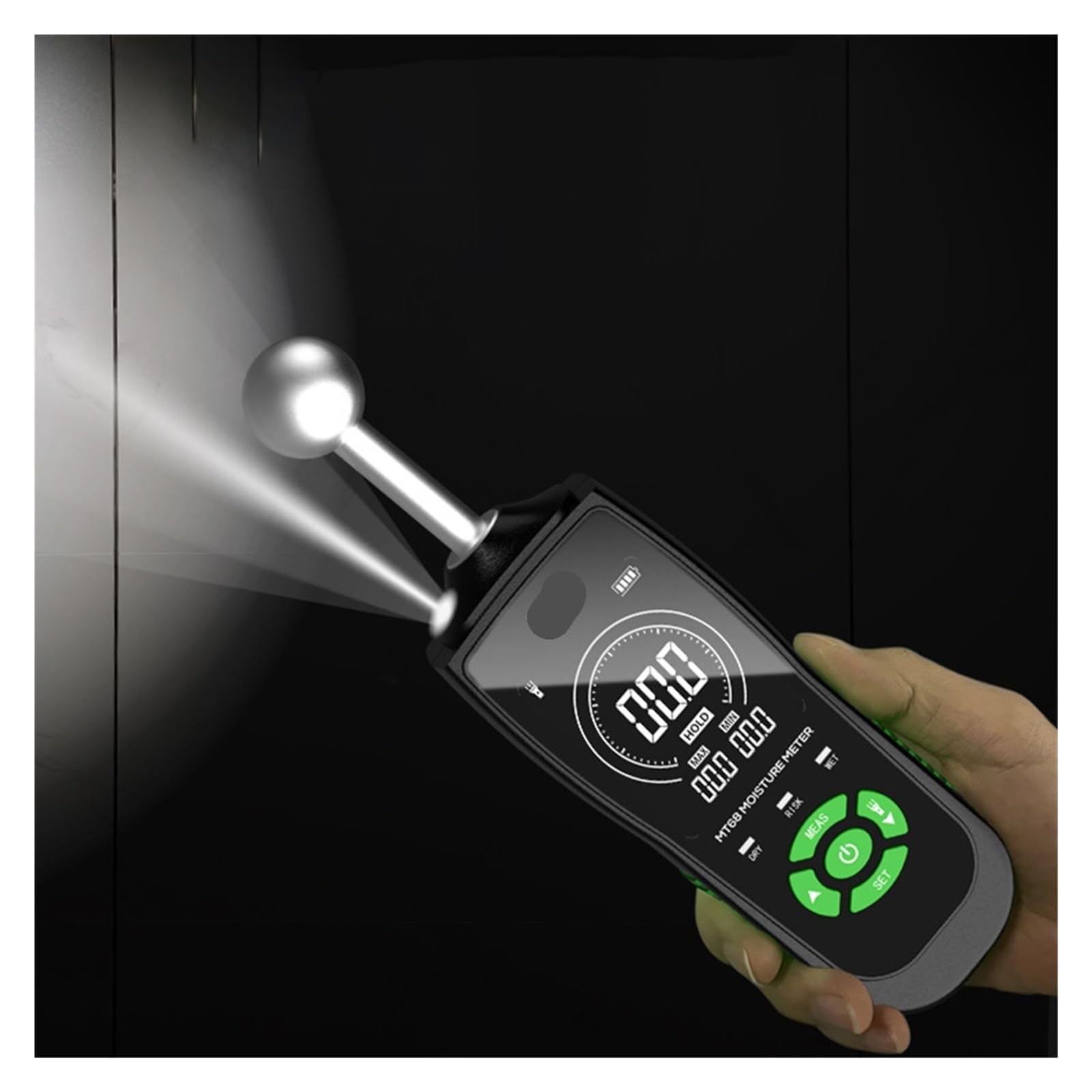 Feuchtigkeitsmesser, Digitaler Feuchtigkeitsmesser ohne Stift, Alarm, Holzfeuchtigkeitsmesser, hintergrundbeleuchteter LCD-Bildschirm, Feuchtigkeitstester