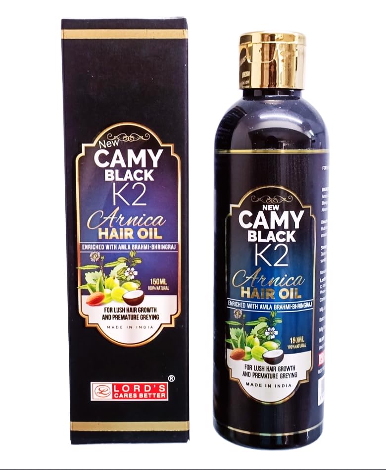 Lords New Camy Black K2 Arnica Hair Oil Enriched With Amla Brahmi Bhringraj For Lush Hair Growth And Premature Graying 150ml 100% Natural (Pack OF 1)