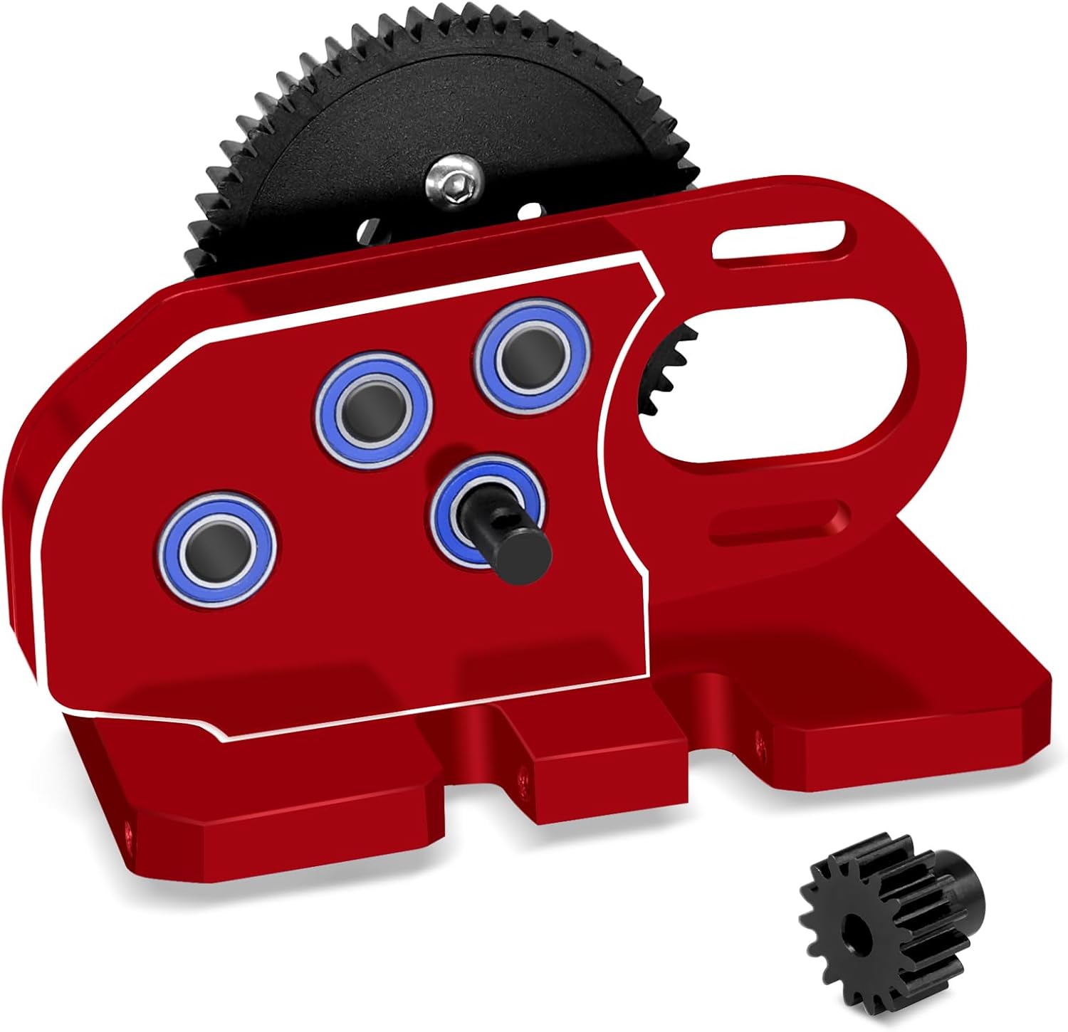 OGRC 2.Low Transmission 30% Overdrive Complete Gearbox with Skid Plate and 15T Motor Pinion for 1/10 Axial SCX10 I II RC Crawler Parts (Red)