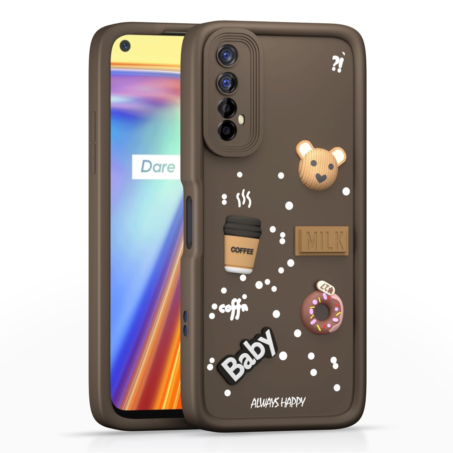 Pikkme Back Cover for Realme 7 / Narzo 30 4G / Narzo 20 Pro | Cute Fun Cartoon 3D Bear Silicone Full Body Protection Bumper Cover (Brown)-image-31
