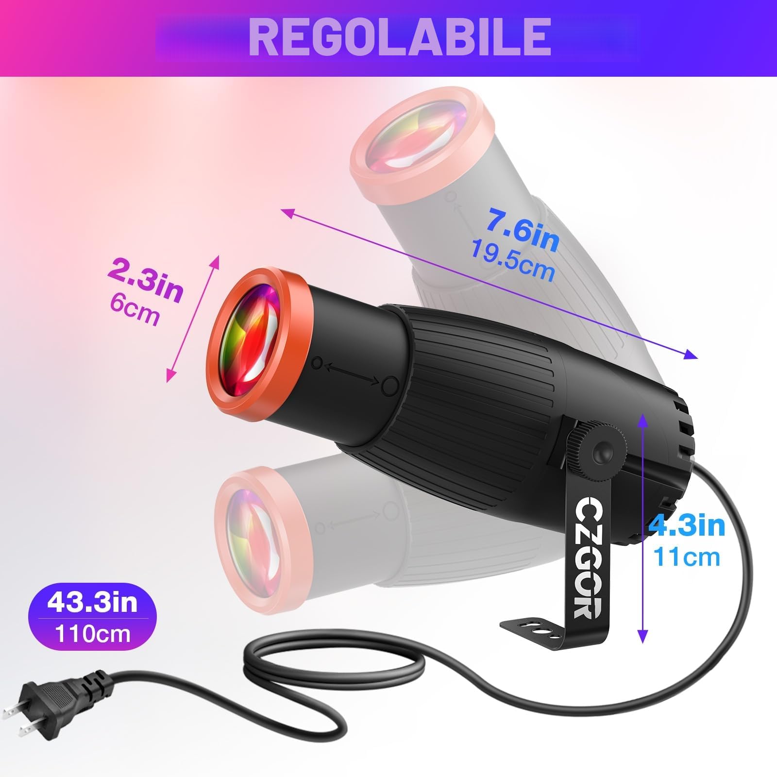 Pinspot LED Luce, Czgor 18W RGBW 4 in 1 Luci Spot con telecomando, Fuoco Manuale Palla Disco Spotlight, Super Luminoso con Colonna Guida Luce, Palcoscenico Illuminazione per Disco Party