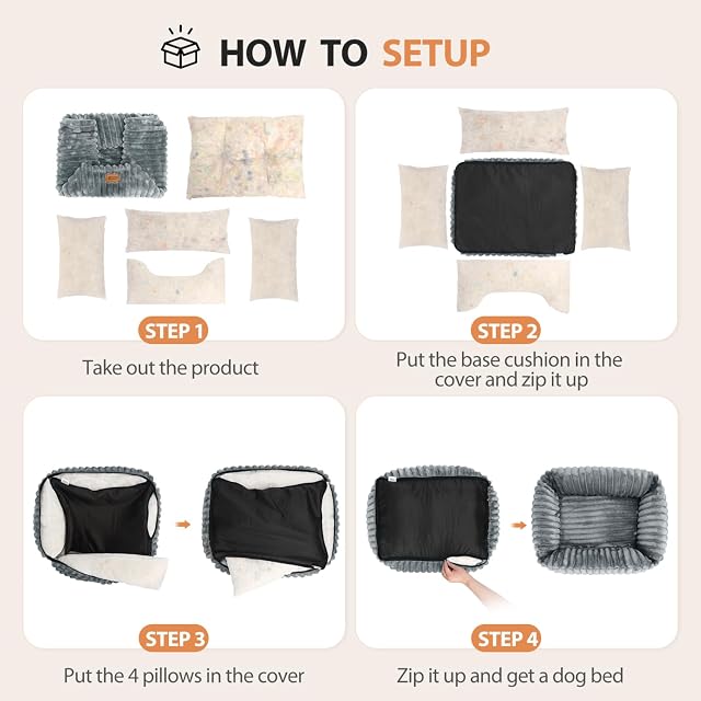 Foto 5 de 7 de Nobleza Cama para Perro Mediano, Cama de Perro Lavable, 65x55x20cm para Perros con Suave Relleno de Esponja