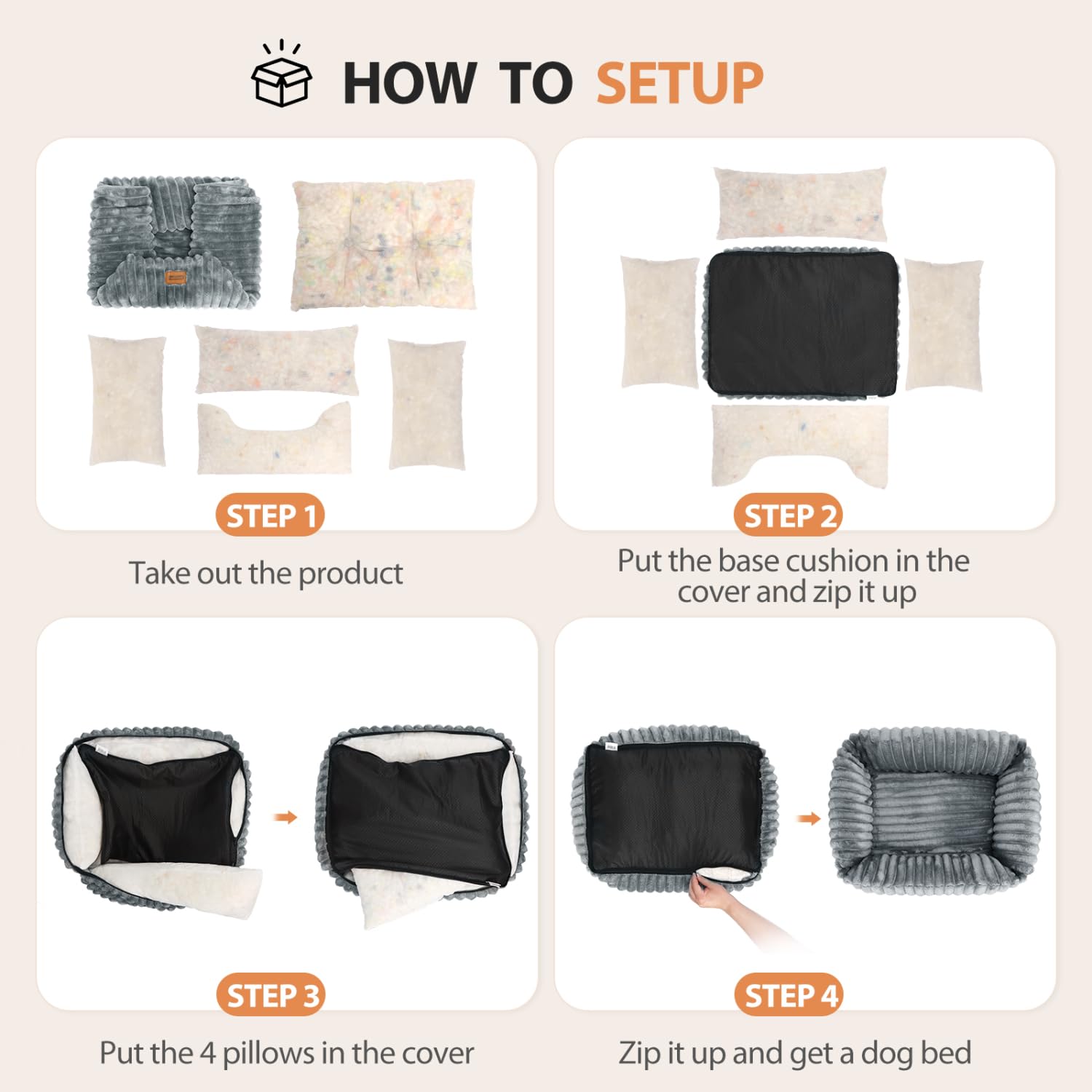 Nobleza Cama para Perro Mediano, Cama de Perro Lavable, 65x55x20cm para Perros con Suave Relleno de Esponja, Fondo Antideslizante, Funda Extraíble, Gris