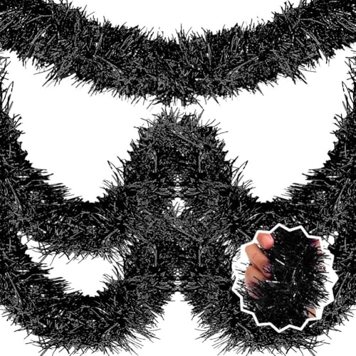 Muuookka Guirnalda Navideña de Oropel Negro de 15 M, Serpentinas de Oropel, Fondo para Carrozas de Desfile, Navidad, Día de la Madre, Decoraciones para Fiestas de Cumpleaños (5 X 15 M)