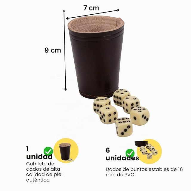 Foto 2 de 3 de GICO Cubilete Juego de Dados Cuero auténtico estándar (9 cm) marrón con 6 Dados - 5905