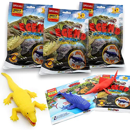#sbabam, Legend of Animals, Animal Flex Giochi per Bambini da Edicola, Pack 3 Pezzi con Squalo, Balena, Marlin - Regalo Giocattolo Animali Esotici