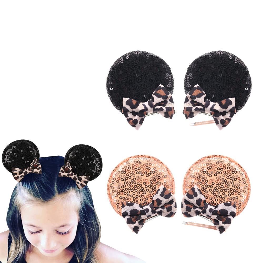 JIAHANGCheetah Bow Mouse Ear Clips for Theme Birthday Party, Baby Girls' Leopard Print Hair Barrettes Hair Accessories for Toddler School Girls