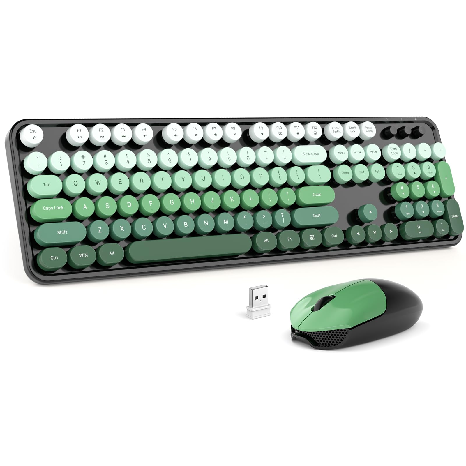 MOFII Wireless Keyboard and Mouse Combo 2 4GHz Retro Typewriter Keyboard Full Size Cute Wireless Mice USB Dongle