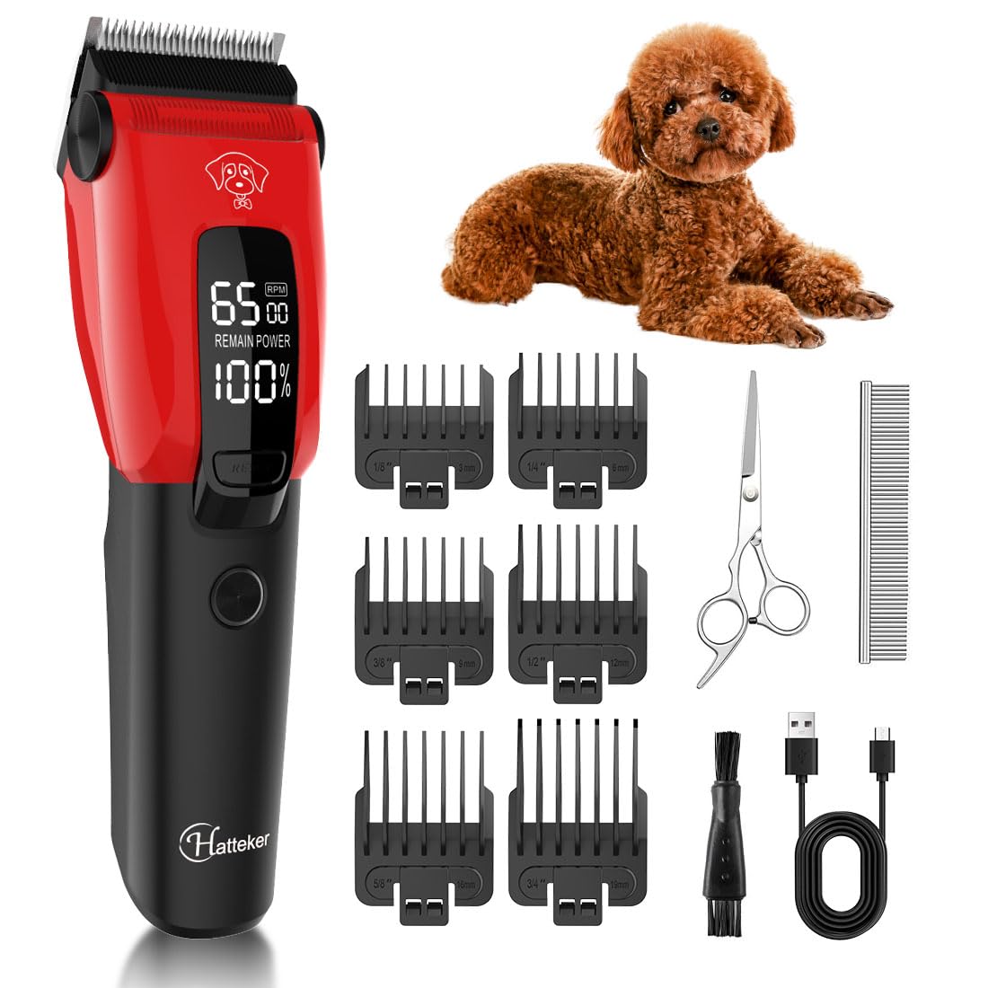 Hatteker Cortapelo para perros Cortapelo eléctrico profesional para mascotas con 7500RPM Cortapelo para gatos Cortapelo sin cable para perros Luz auxiliar