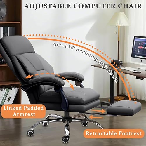 Miniatura 6 de Silla de oficina ejecutiva de escritorio con reposapiés, respaldo alto, silla giratoria de trabajo con ruedas