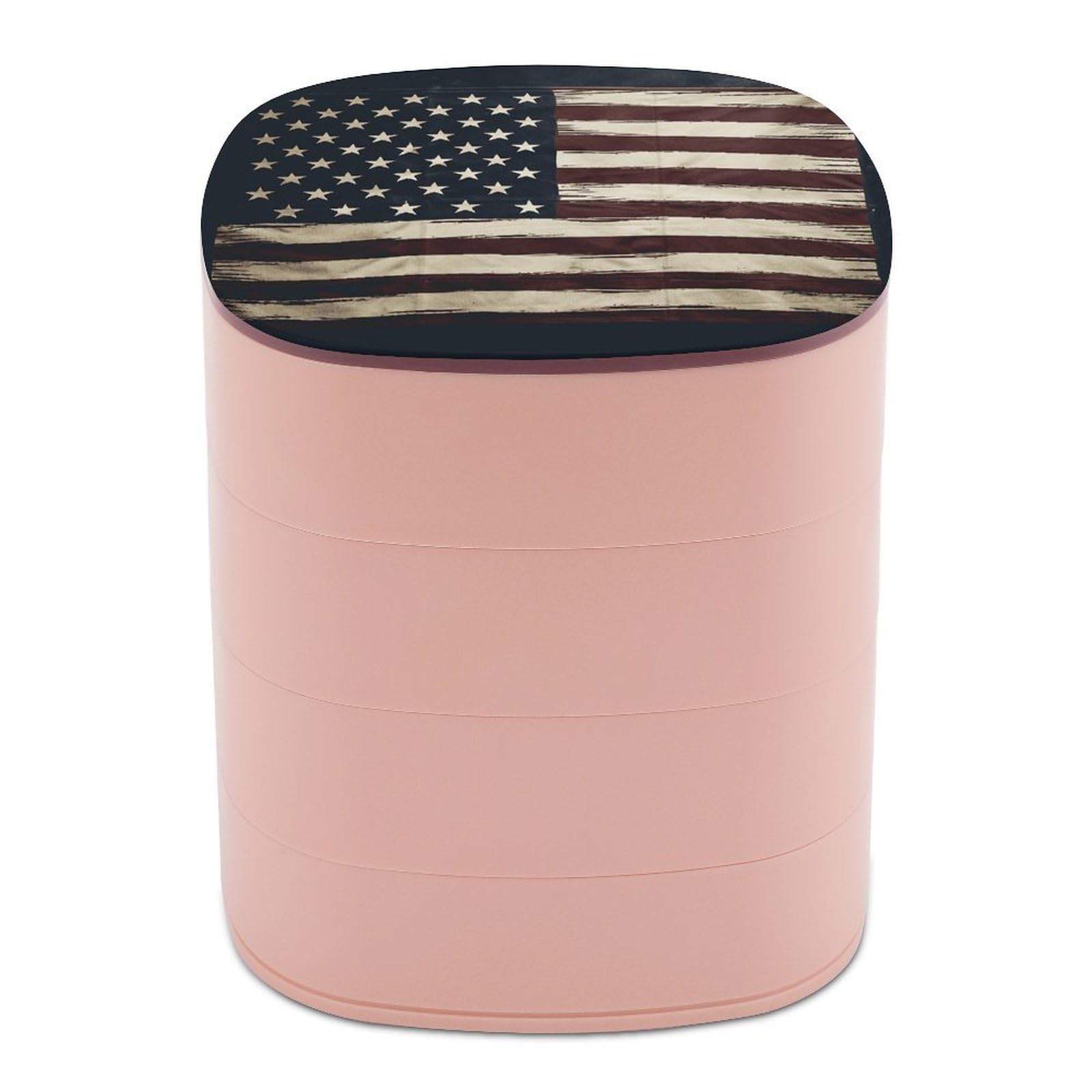 VstaDank American Flag Jewelry Box with Mirror Travel Small Jewelry Case for Women 4-Layer Rotatable Jewelry Organizer Storage Box Portable Jewelry Storage Case for Rings Earrings